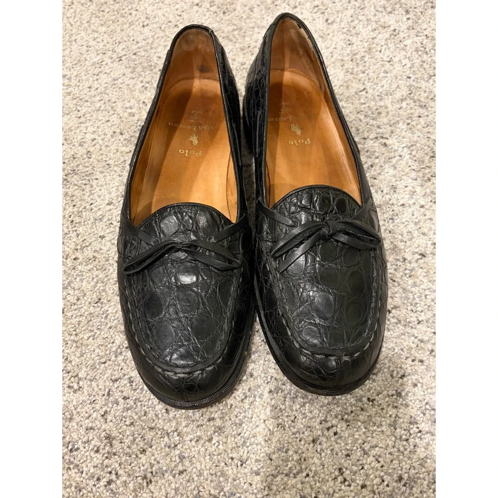 Polo Ralph Lauren Vintage Alligator Embossed Leather Loafers Made in Italy 11B